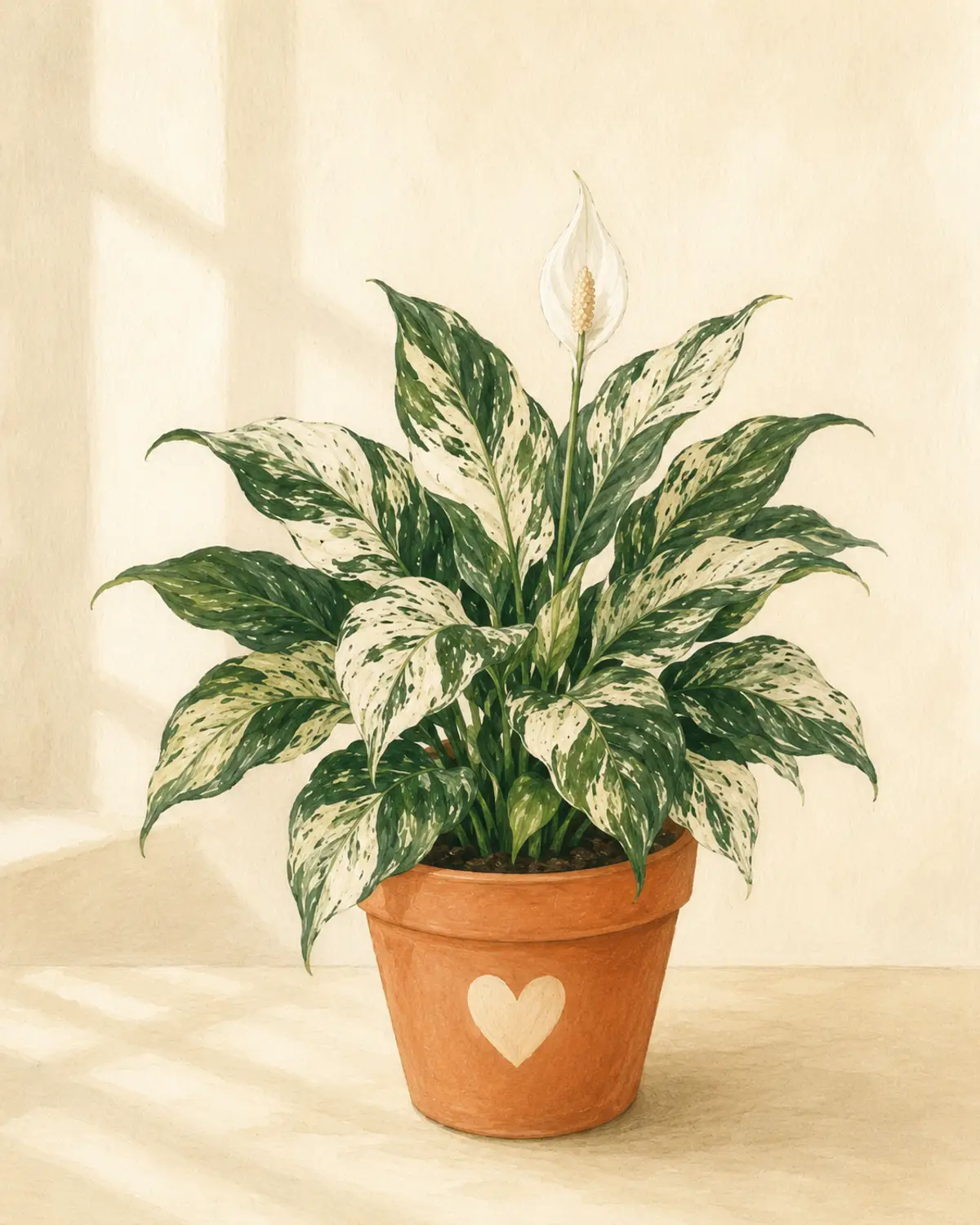 Spathiphyllum 'Domino' cultivar illustration